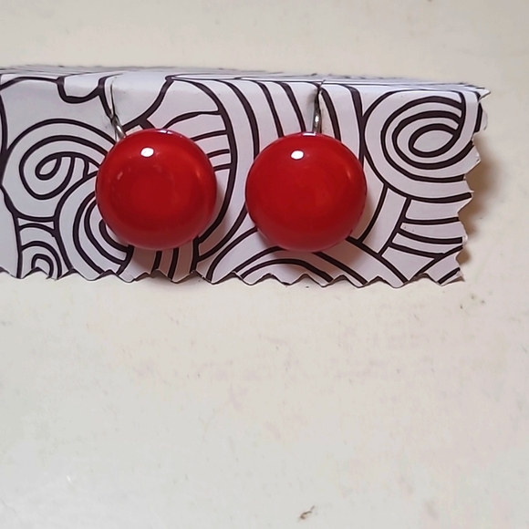 Vtg RED BAKELITE bead PARURE hand-knotted NECKLACE stretchie BRACELET earbobs - Picture 4 of 6